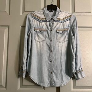 Driftwood Blue Embroidered Shirt.